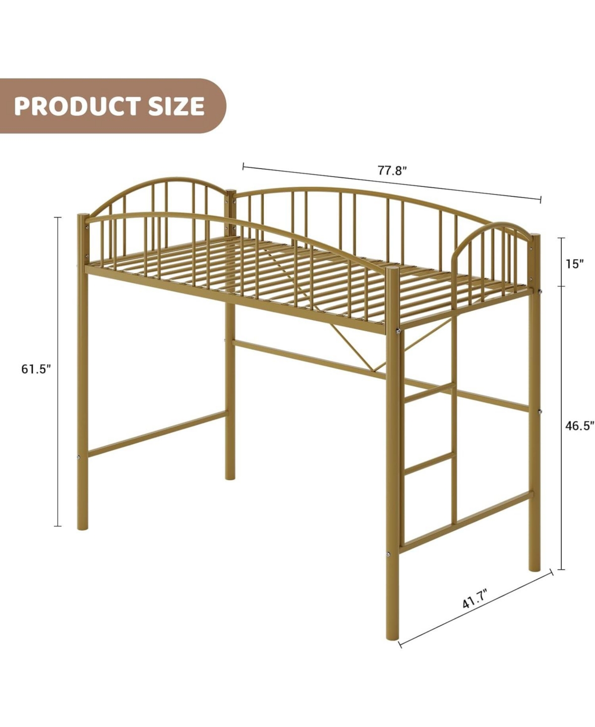Gaomon Twin Metal Loft Bed with Arched Guardrails & Safety Ladder, Space-Saving Heavy-Duty Steel Frame, No Box Spring Required