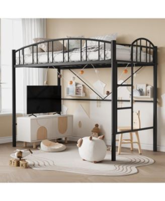 Twin Metal Loft Bed with Arched Guardrails & Safety Ladder, Space-Saving Heavy-Duty Steel Frame, No Box Spring Required