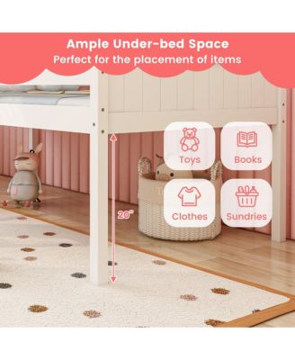 Twin Low House Bed Wooden Loft Bed with Ladder Roof Windows Slatted Support