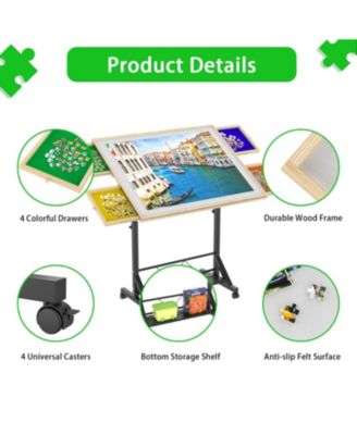 34" Adjustable Puzzle Table with 360° Tilt, Storage Drawers & Protective Cover for 1500-Piece Puzzles, Height-Adjustable Mobile Workstation