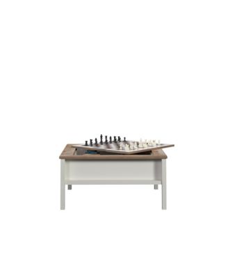 Gaming Coffee Table with Reversible Chess and Checkers Top 38Inch Square Multifunctional Furniture with Hidden Storage Shelf