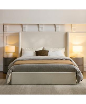 Streamdale Caron Textured Ivory Canvas Chenille Wingback Bed - Queen, Easy Assembly