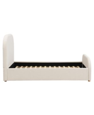 Twin Size Linen Upholstered Curved Headboard Bed Frame, Beige