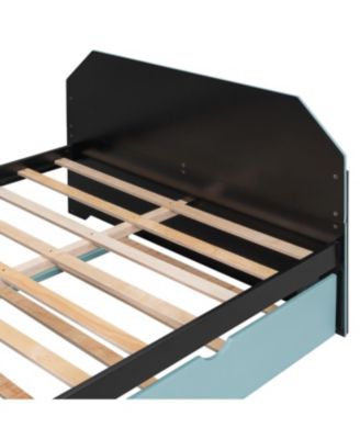 Streamdale Full Size Wood Daybed with Twin Size Trundle, Desk and USB, Cloud Blue