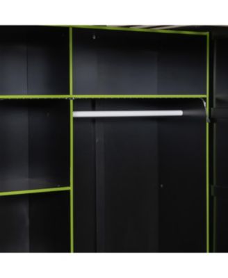 Full Size Wood Loft Bed with Desk, Wardrobe, Storage & RGB Lights