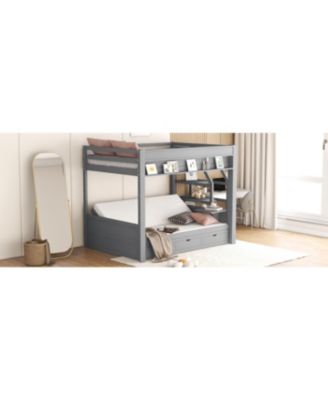 Streamdale Wood Convertible Bunk Bed w/ Storage Stairs & 3 Drawers, Gray