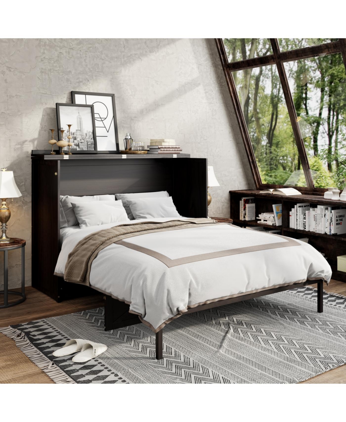 Streamdale Furniture Queen Murphy Bed with Large Drawers and Usb, Brushed Gray