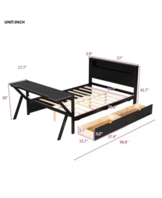 Full Size Wooden Gaming Bed with LED Headboard, Desk, USB & Storage, Black