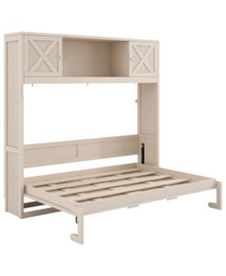 Full Size Murphy Bed with Storage Cabinets, Beige
