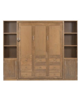  Queen size wooden Murphy Bed with Storage Shelves & Cabinets
