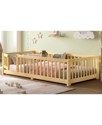 Streamdale Twin Size Floor Bed with Guardrails and Door for Kids
