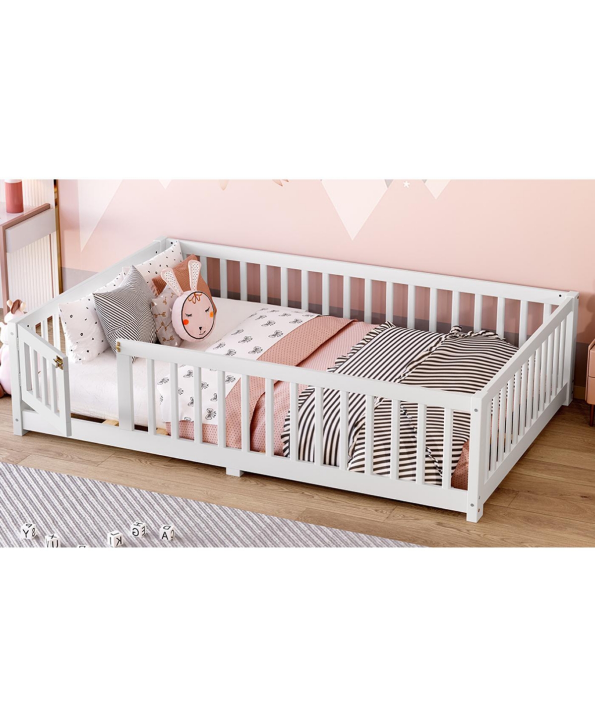 Streamdale Furniture Full Size Pine wood, Plywood Guardrails and Door for Kids Floor Bed