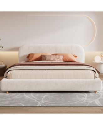 King  Boucle Platform Bed with Curved Headboard