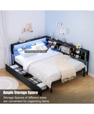 Corner Bed Frame: Full Daybed with Storage, Charging & LED