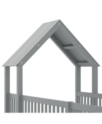 Streamdale Twin Size House Floor Bed with Door and Guardrails, Grey