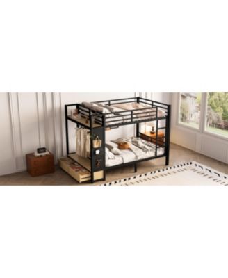 Streamdale Full/Full Metal Bunk Bed with Storage for Teens - Black