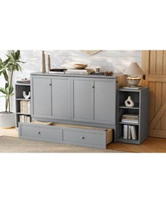 Streamdale Queen size Murphy bed with storage drawers and shelves. Light gray