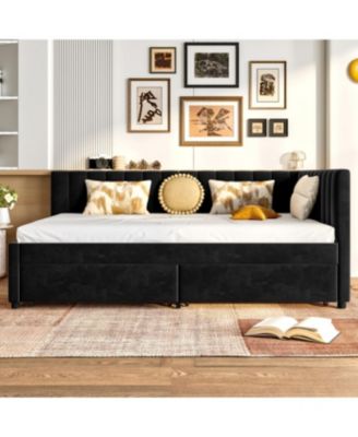 Upholstered Daybed with Storage Drawers & L-Shaped Headboard