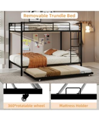 Durable Square Tube Iron Bunk Bed with Safety Rails - Queen Size