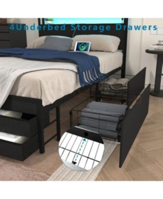 Streamdale Queen Size Bed Frame with 8 Storage Drawers & LED Headboard, BLACK