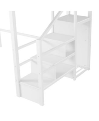 Metal Full Loft Bed with Stairs Wardrobe