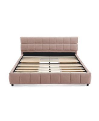 Queen Size Chenille Upholstered Bed with Storage Drawer