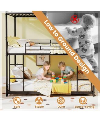 Full Over Full Over Full Metal Bed Frame Heavy-Duty Triple Bunk Bed w/Dual Ladders