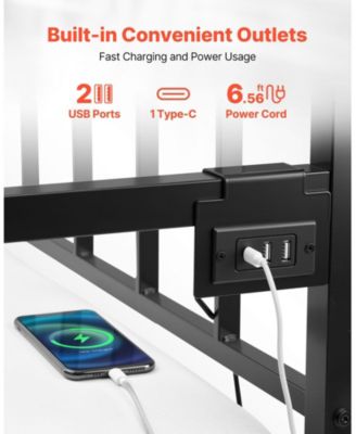 Metal Pull-Out Trundle, LED Lights, Charging Station, Adjustable Backrest Daybed Frame