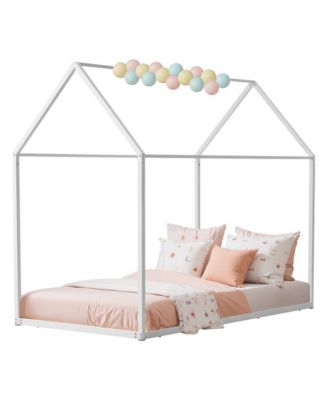 Kids Floor Bed with Roof Design and Metal Frame