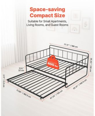 Metal Day Bed Frame with Trundle and Sturdy Slats for Bedroom