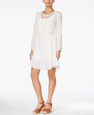Alice Through The Looking Glass - Juniors' Long-Sleeve Lace-Yoke A-Line Dress