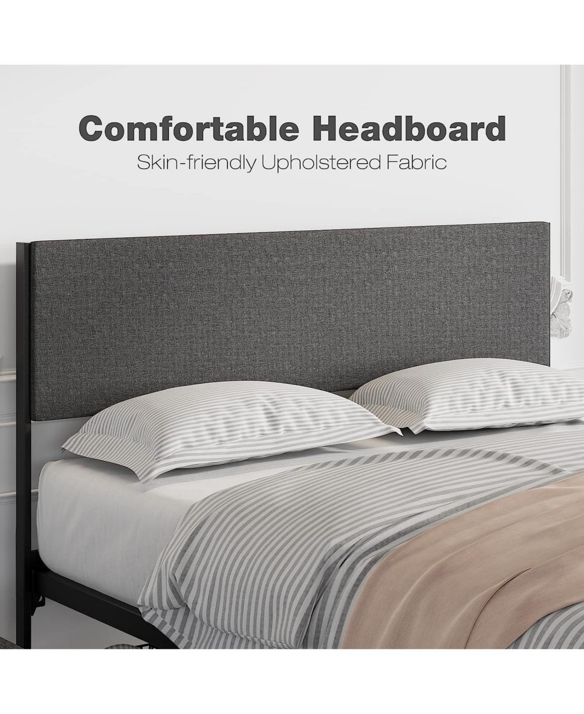 gaomon Full Upholstered Bed Frame with Headboard 2 Storage Drawers Metal Slats No Box Spring Noise Free