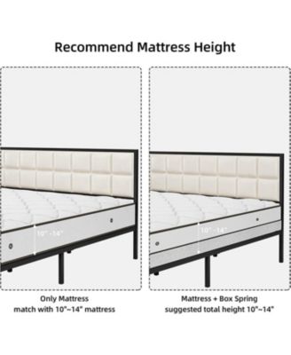 Faux Leather Platform Metal Frame Steel Slats Bed Frame with Upholstered Headboard, King Size