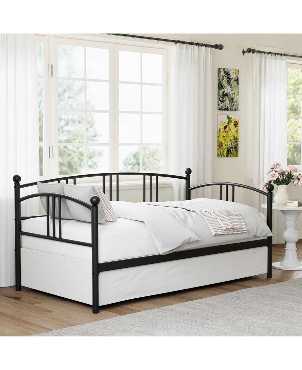 gaomon Twin Daybed Metal Sofa Bed Frame with Steel Slat Support Living Room Bedroom Guest Room Black