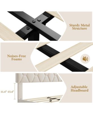 Queen Upholstered Bed Frame Heavy Duty Platform Upholstered Headboard Strong Wood Slats