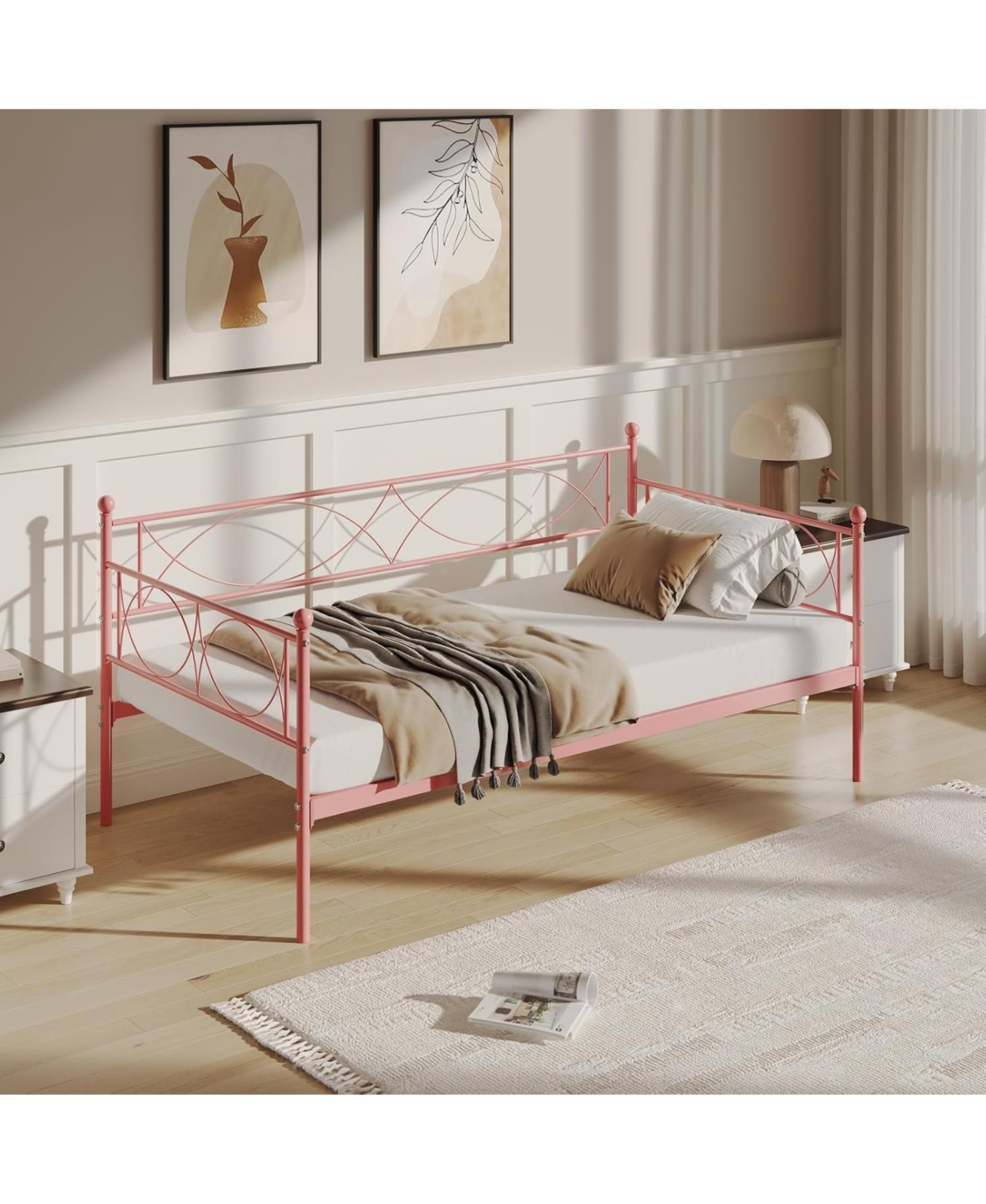 gaomon Twin Daybed with Trundle Metal Daybed and Trundle Set Sofa Bed Steel Slat Multifunctional Bedroom