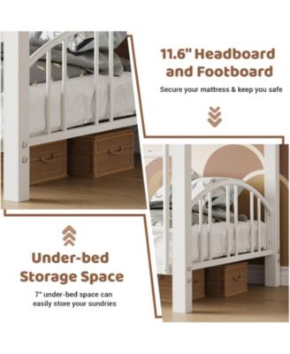 Twin Over Twin Metal Bunk Bed, Heavy Duty Frame with Ladder & Guardrail, Space-Saving, No Box Spring, White