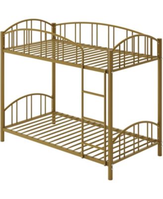 Metal Bunk Bed Twin Over Twin Heavy Duty Bunkbeds Arched Guardrail Safety Ladder Space-Saving Modern Gold