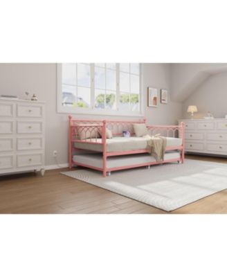 Twin Size Metal Daybed with Trundle Charging Station LED Lights Sofa Bed for Living Room Guest Room Apartment