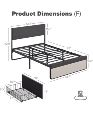 Easy Assembly Full Size Upholstered Platform Bed Frame Space Saving, for Living Room, Guest Room