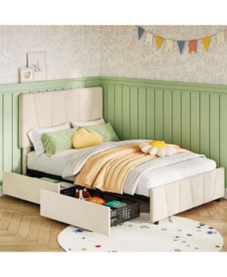 Twin Size Bed Frame with Adjustable Headboard and 2 Storage Drawers