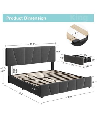 King Size Bed Frame with Adjustable Headboard and 4 Storage Drawers