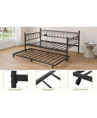 Twin Daybed with Trundle, Day Bed with Charging Station & LED Lights