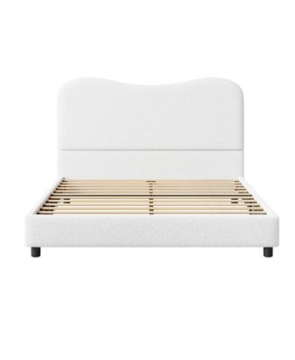 Twin Bed Frame for Kids with Velvet Upholstered Headboard, Cute Low Profile Platform Bed for Girls and Boys