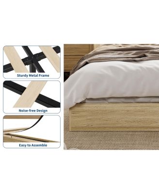 Queen Size Solid Wood NoHeadboard Modern Minimalist Design Wood Slat Support Platform Bed Frame