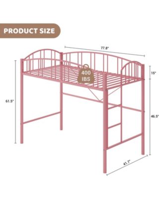 Loft Bed Twin Size, Heavy Duty Metal Loft Bed Frame with Arched Guardrail and Safety Ladder