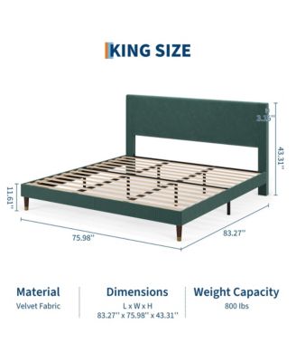 King Bed Frame Upholstered Platform Bed with Fabric Headboard, Non-Slip and Noise-Free