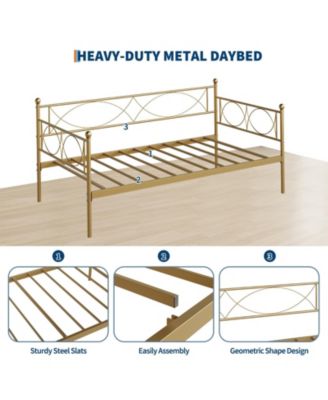 Twin daybed with Trundle, Metal Twin Daybed, Day Bed Sofa Bed Frame with Steel Slat Support, Multifunctional Daybed Frame