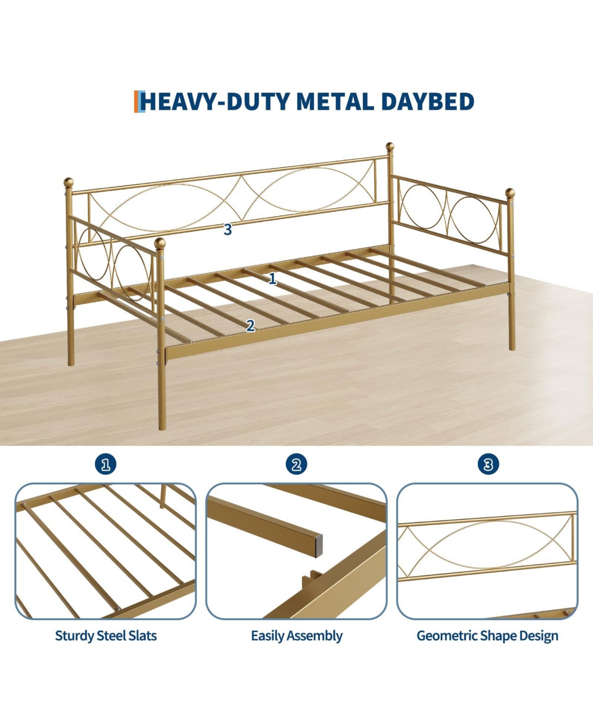 gaomon Twin daybed with Trundle, Metal Twin Daybed, Day Bed Sofa Bed Frame with Steel Slat Support, Multifunctional Daybed Frame