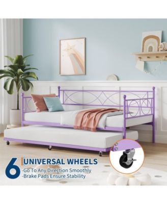 Metal Twin Daybed and Trundle Set, Day Bed Sofa Bed Frame with Steel Slat Support, Multifunctional Daybed Frame